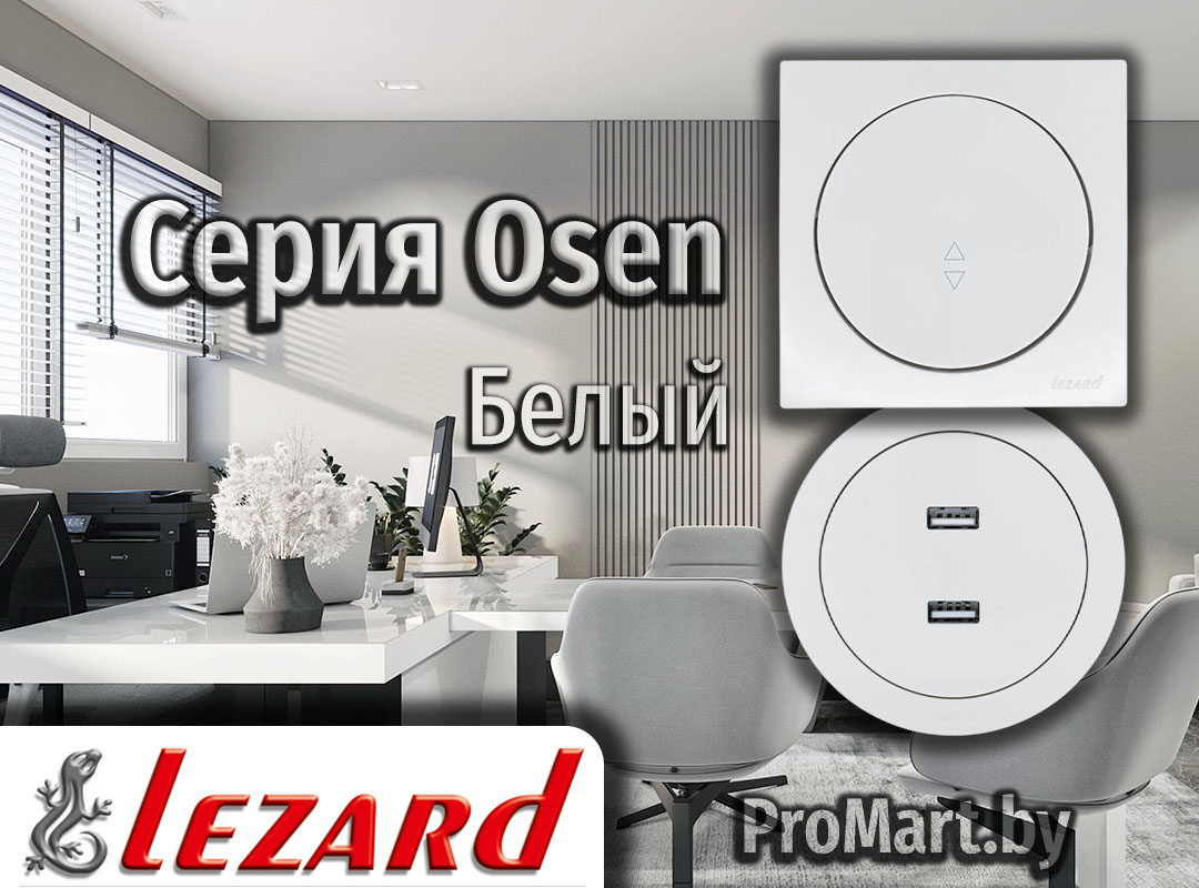 Розетки и Выключатели Лезард Осень белого цвета Серия OSEN Lezard - Белый