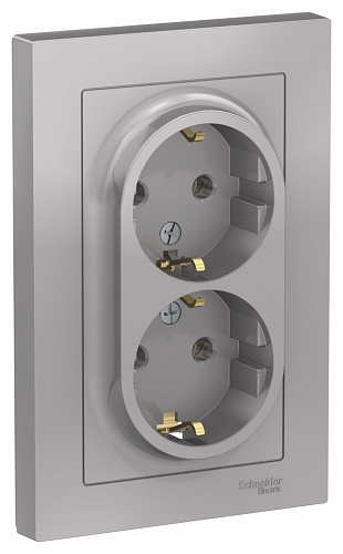 Розетка двойная с заземлением Atlas - алюминий