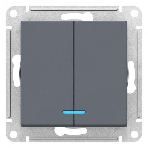 Выключатель двухклавишный с подсветкой Atlas - грифель Выключатель двухклавишный с подсветкой Atlas - грифель