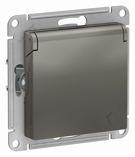 Розетка с заземлением с крышкой Atlas - сталь