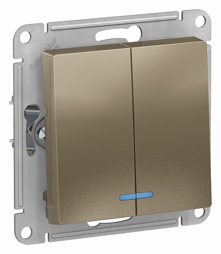 Выключатель двухклавишный с подсветкой Atlas - шампань