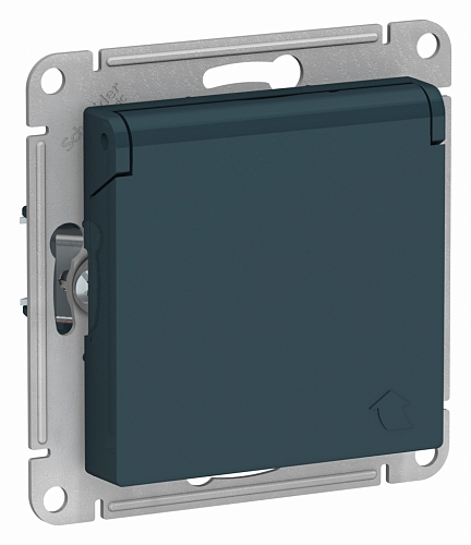 Розетка с заземлением с крышкой Atlas - изумруд