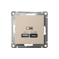 USB Розетка A + тип-C 45Вт Atlas - песочный