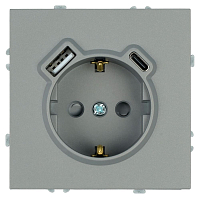 Розетка с заземлением, шторками и USB тип C Stekker Эмили - платиново-серый