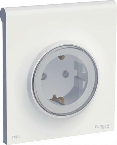 Розетка с замлением с крышкой моноблочная IP44 Odace - белый