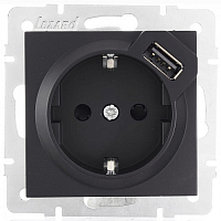 Розетка с заземлением и USB разъёмом Lezard Vesna -  чёрный бархат