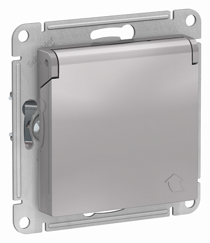 Розетка с заземлением с крышкой Atlas - алюминий Розетка с заземлением с крышкой Atlas - алюминий