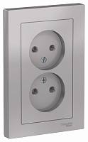 Розетка двойная без заземления Atlas - алюминий