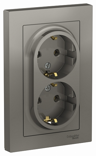 Розетка двойная с заземлением Atlas - сталь